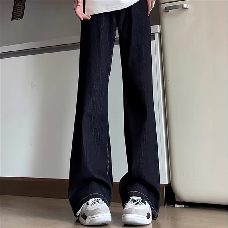美式高街复古水洗原牛深蓝色牛仔裤直筒裤子ing宽松长裤子男XA119图片