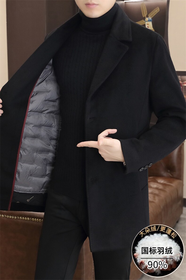 标90羽绒服外套可脱卸内胆冬季中长款羊毛呢子大衣YR253-195,男装羽绒服,星座210-3