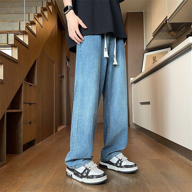 春夏超薄冰凉港风宽松直筒休闲潮流X绳男女同款男牛仔裤NK033外贸,男装牛仔裤,星座224-1
