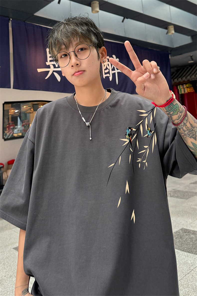 港风2026夏装情侣半袖上衣新中式男女装夏季宽松棉短袖T恤S308P28,男装T恤,电商A233-1