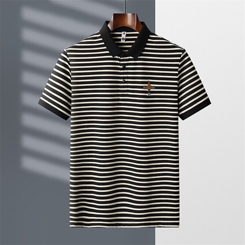网图PL3080-P40夏季男士polo衫t恤短袖翻领半袖刺绣潮牌条纹港风,男装T恤,电商D310B-1