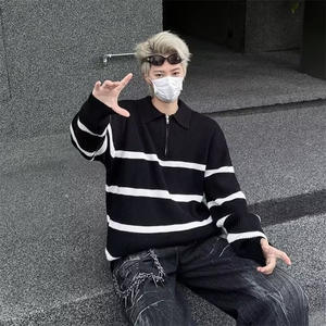 半高拉链领毛衣男秋冬季条纹针织潮牌休闲针织线衣MY013-P50图片