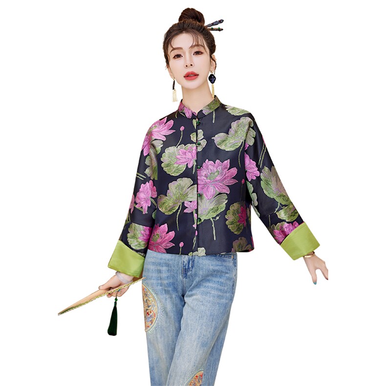 提花西装外套女短款2025春季新款立领新中式风流行上衣,女装短外套,水衣源