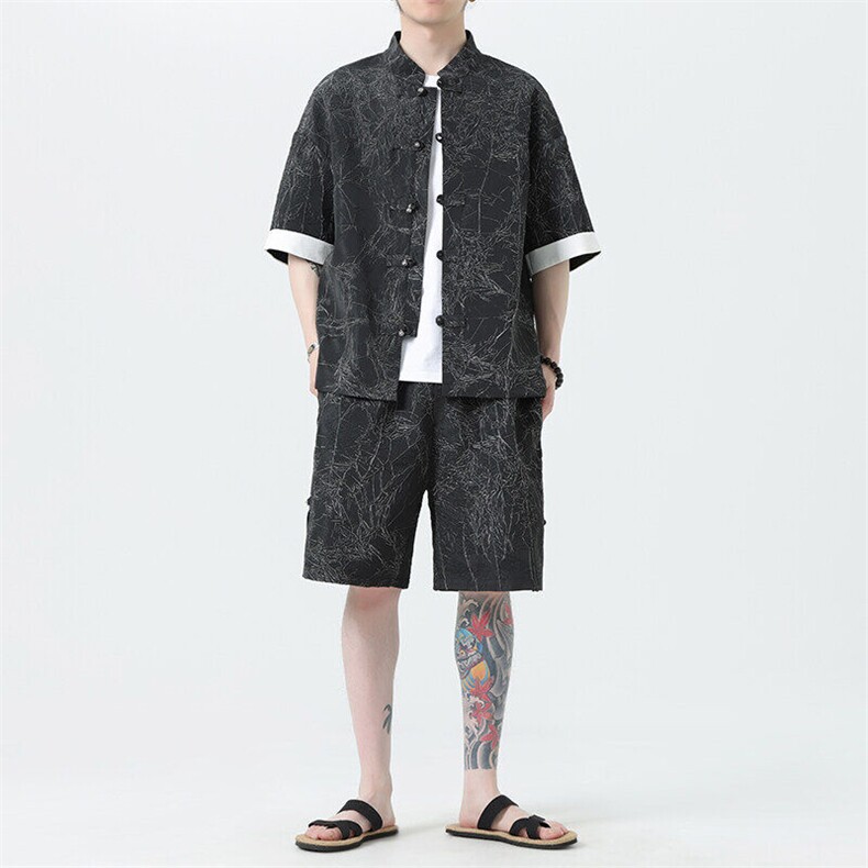 2025春季新款风男装新中式盘扣肌理感套装短袖+短裤A98-P105,男装牛仔裤,电商B277(原6028)