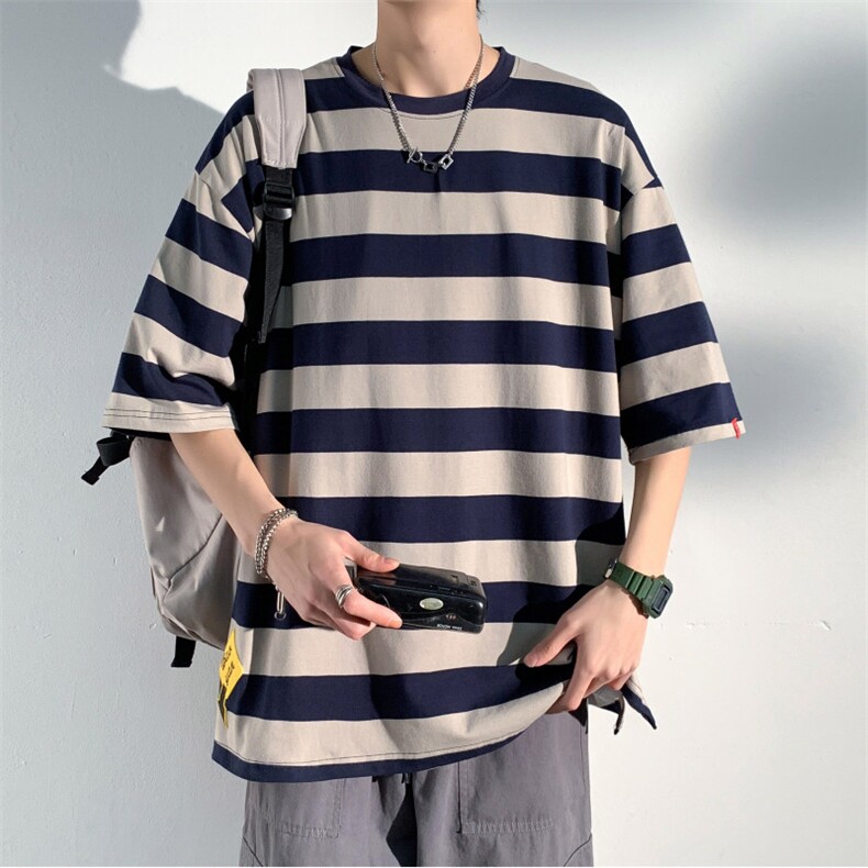 港风条纹短袖T恤潮牌夏季大码休闲男款号T9104P30【特价】,男装T恤,电商A007