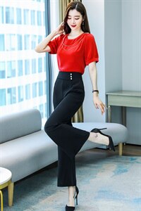 2021年夏季新款链条时尚两件套气质阔腿裤套装图片
