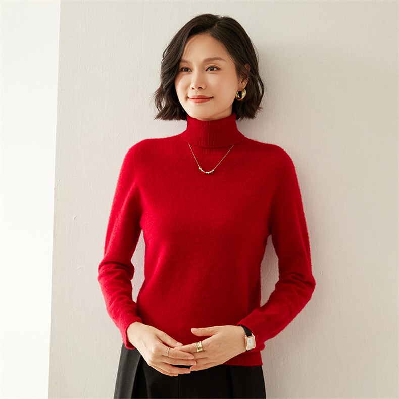 秋冬内搭精纺羊毛衫女半高领套头针织打底衫2024新款软糯薄款毛衣,女装羊毛衫,蚂蚁派对工厂直营店