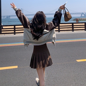 小众设计感pu皮拼接短外套女春秋2025新款好看独特气质通勤棒球服图片