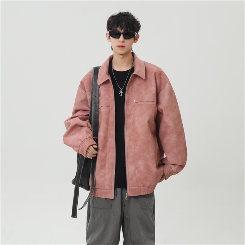 PU皮工装翻领夹克2025秋季痞帅潮流二开外套XZ301b-2-JK2591P75,男装夹克,星座301B-2（原A443-1）