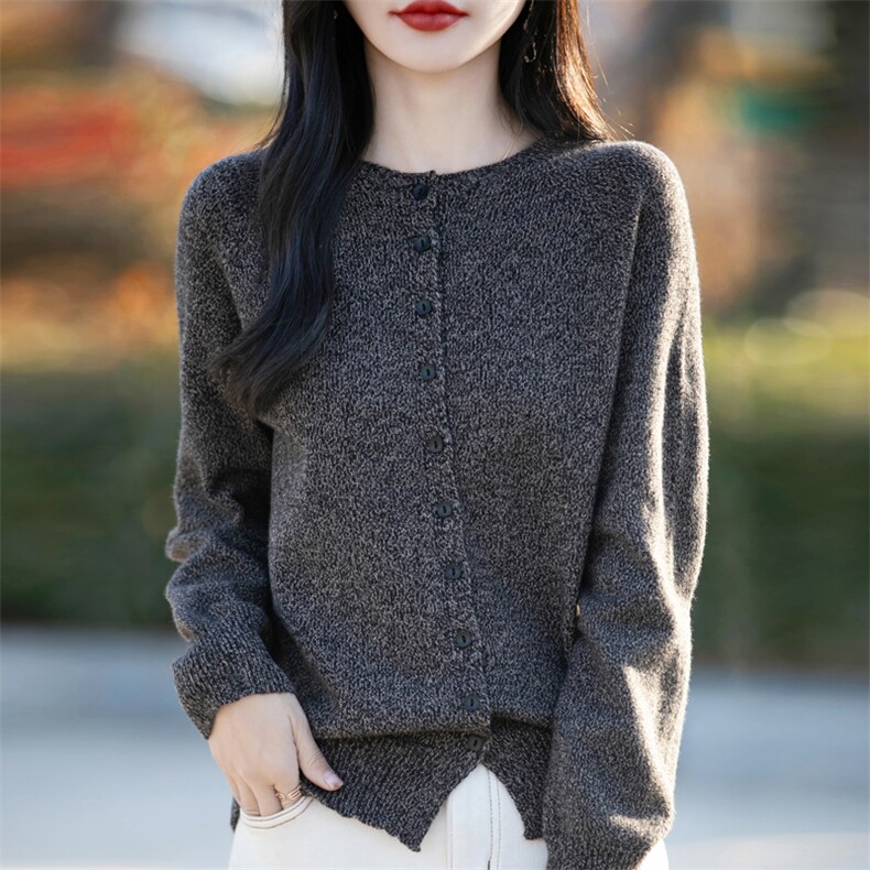 无缝花纱针织开衫女外搭毛衣2025新款长袖加厚保暖外套纽扣毛衫,针织衫/毛衣,昭美羊绒