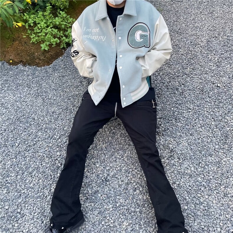 美式毛呢拼接棒球服外套男女春秋休闲宽松复古刺绣潮牌夹克上衣,男装夹克,星座1210-1
