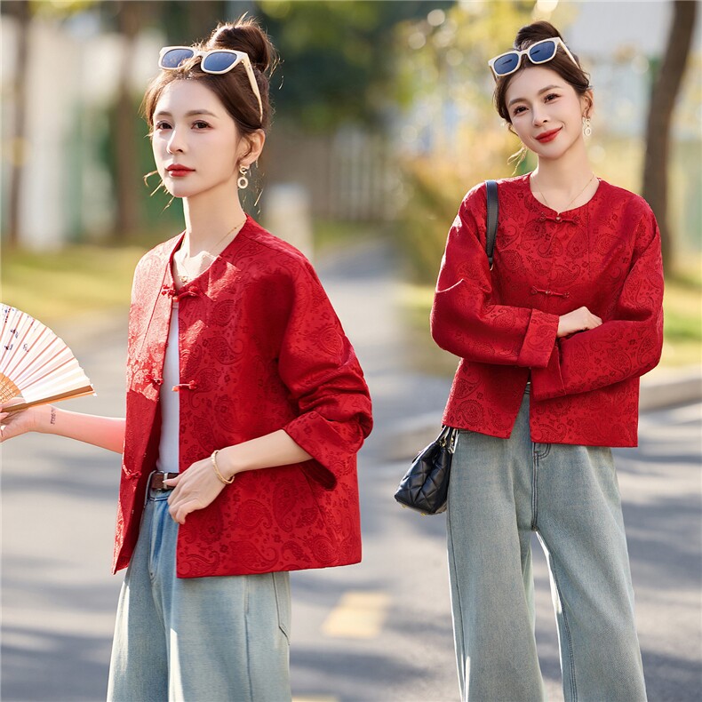 现货2026年春季新款依如秀新中式盘扣上衣外套,女装短外套,依如秀(原杭风阁)