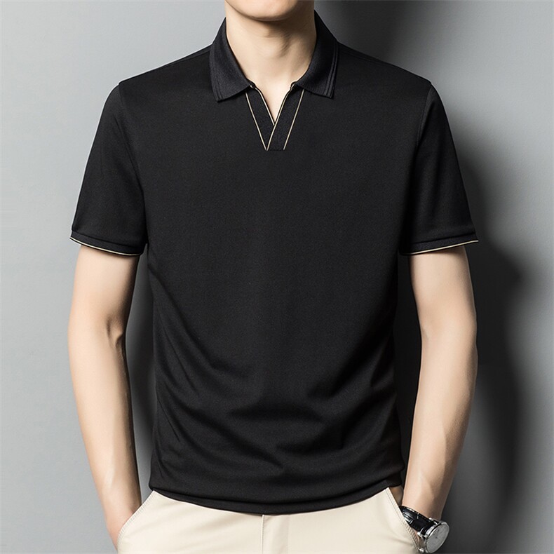 男士polo衫长袖t恤男春秋季打底衫V领体恤商务男衣服图片