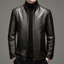 2023冬季皮衣夹克中青年男加绒立领新款男皮外套DFLDJP15006-P145，男装皮衣，电商B212（原钱塘6029）