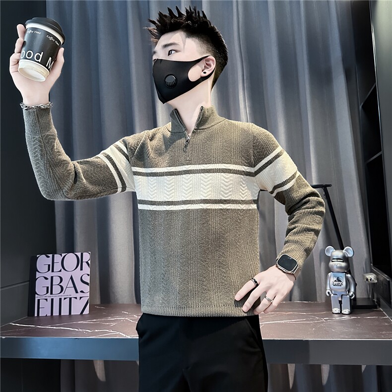 潮流半拉链立领撞色毛衣男社会小伙店主风301C-M93-P68控98,男装针织衫/毛衣,星座301C（原B323）