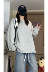 秋季新款纯色长袖上衣男女同款设计感线条宽松卫衣W4684-特价P50，男装卫衣，电商A007