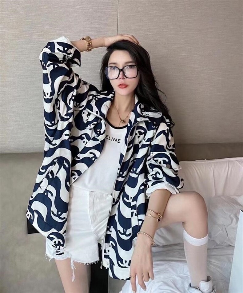 春夏新款欧洲站百搭中长款连帽宽松外套印花女潮时尚,女装,L·H·X