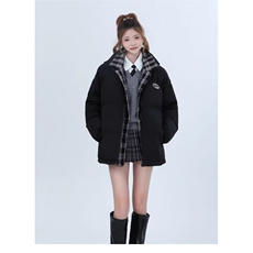 网络图现货美式复古假两件拼接格子加厚保暖面包服棉服JV11-P70，男装棉衣，星座715-7