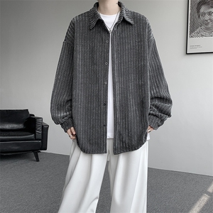 8XL-M鱼骨纹小香风衬衫男生春秋衬衣宽松慵懒垂感外套CS29009P45,怎么搭配小皮短裤图片