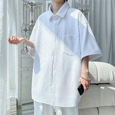特批35无差价2025夏季凉感冰丝垂坠感休闲男oversize短袖衬衫C844，男装衬衫，电商A001-1
