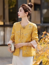 现货宋锦招财马上有钱花之寓意提花巨好看百搭新中式春秋女外套，女装短外套，木橙西子