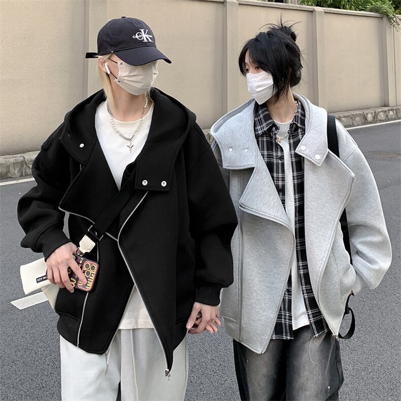 抖音得物品质26春装美式重磅结构斜拉链高领连帽卫衣开衫外套W61,女装短外套,电商A486