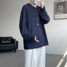 8XL-M慵懒肌理感华夫格廓形云母贝纽扣长袖T恤打底长袖CX3006P48，男装T恤，电商D206-1