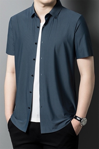 条纹短袖衬衫男薄款上衣服夏季中年男士商务休闲百搭衬衣爸爸装图片