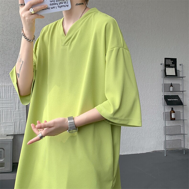 8XL-M短袖t恤男款夏季薄款垂感小V领七分袖加肥加大码DT005特P20,男装T恤,电商B312