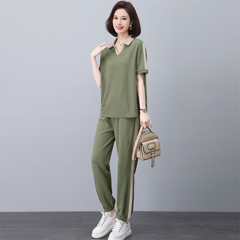 夏装搭配一整套运动短袖套装女2025新款年轻妈妈装时尚穿搭两件套,女装套装/套裙,忆绮罗