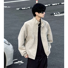 （扎染pu）复古立领皮夹克宽松百搭外套J2599-特P58，男装夹克，星座1213