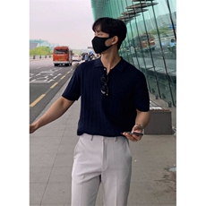 网T-2026新品针织毛衣短袖T恤凉感POLO衫T恤条纹打底衫WK64-P38，男装Polo衫，星座610B-1