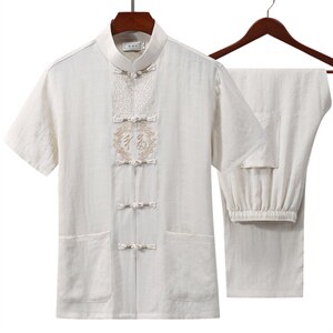 高档唐装太极服中式刺绣立领短袖棉麻风时尚男套装YD1802-P70图片