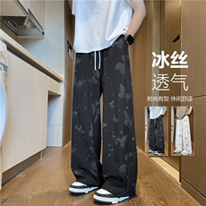 2025夏季新款潮流蝴蝶印花冰丝宽松休闲裤B315-K25553-特p30控58，男装休闲裤，电商B315