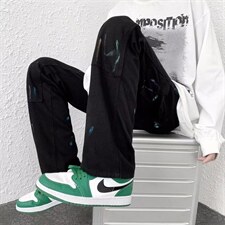 美式高街泼墨牛仔裤男hiphop小众设计感裤子NK111P42图片