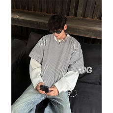 C485P45秋装假两件男装时尚宽松潮男内搭打底衫，男装T恤，星座512-6