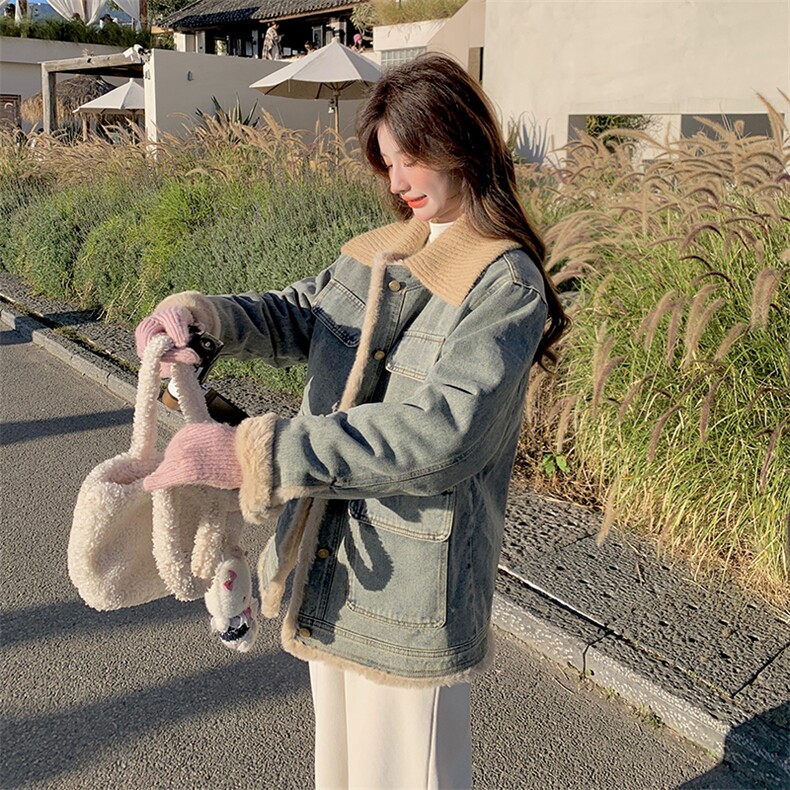 （新款）冬牛仔加绒外套（领子可脱卸）1D060-P245--K338,女装短外套,1D060