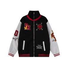 W10240-P80网图现货美式复古撞色立领刺绣棒球服夹克外套，男装夹克，星座1608