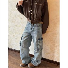 美式高街大口袋浅色牛仔裤男款潮流宽松百搭直筒休闲长裤，男装牛仔裤，星座410-6（原星座1304-1）