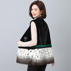 皮毛一体马甲女秋冬新款2023气质无袖仿水貂毛拼接背心马甲，女装大码女装，奕阳依阁