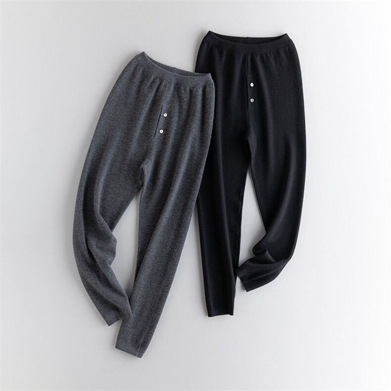 羊毛裤女薄款高腰收腹无缝毛线裤男保暖裤宽松打底针织羊毛裤内穿，女装休闲裤，江帆羊绒