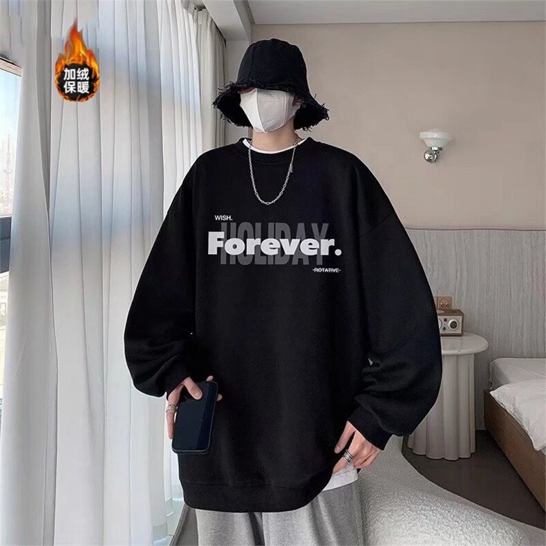 加绒美式圆领卫衣青少年创意字母设计卫衣休闲无帽卫衣外套男生,女装短外套,星座715-4