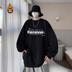 加绒美式圆领卫衣青少年创意字母设计卫衣休闲无帽卫衣外套男生图片