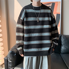 秋冬季条纹圆领毛衣男潮牌套头针织衫百搭慵懒风长袖线衣W720/P35，男装针织衫/毛衣，星座506