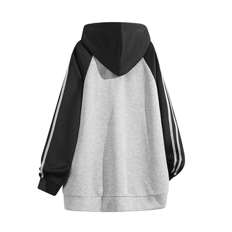 抖音得物二开高品质25春装重磅全棉拼接撞色两条杠连帽卫衣CM38,男装卫衣,电商A486