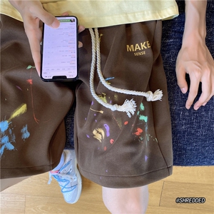 ins男生新款百搭休闲宽松短裤彩色泼墨五分裤B315-K23341-p45控58图片