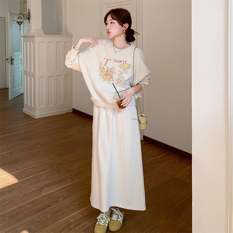 现货数据好米色印花卫衣套装2C198-5885-P175-K255,女装套装/套裙,2C198