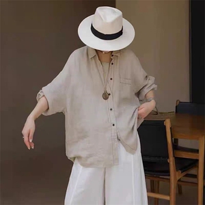 2025百搭简约单兜亚麻衬衣,衬衫,湘姗