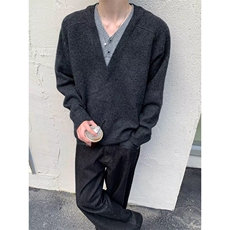 JY272-P60开衫毛衣美式复古休闲慵懒风V领针织衫男纯色外套网图，男装针织衫/毛衣，星座1501-3