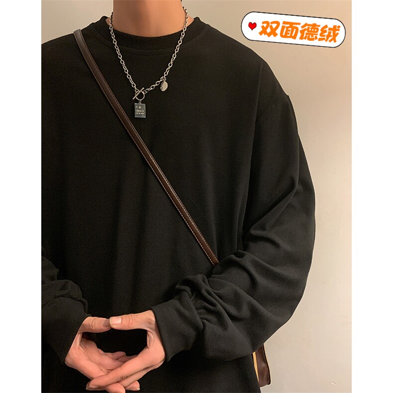 冬款纯色潮牌复古圆领内搭打底衫保暖双面德绒长袖T恤T21658-P38,男装T恤,电商A001